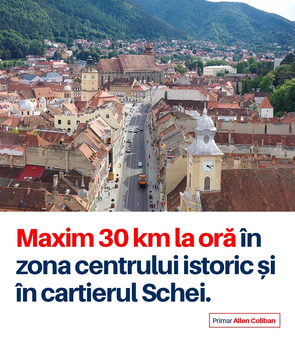 Oficial. Limită de 30 de km/h în centrul Brașovului și în Schei 1