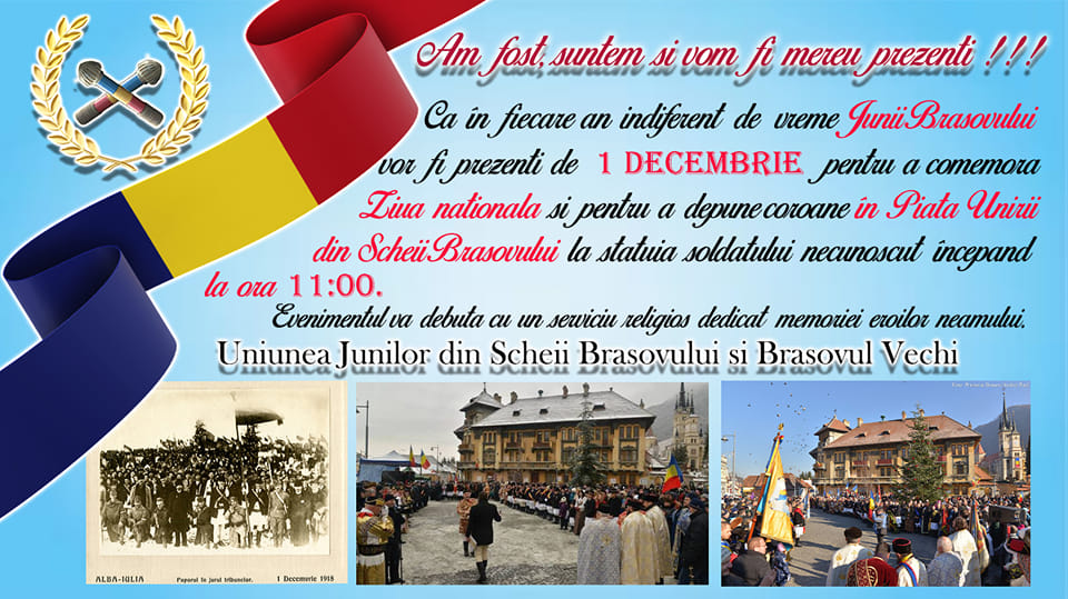Junii Brasovului: „Vă așteptăm pe 1 Decembrie în Piața Unirii să sărbătorim împreună ziua Națională”. Ce poți face la Brașov în minivacanța de 1 Decembrie 1