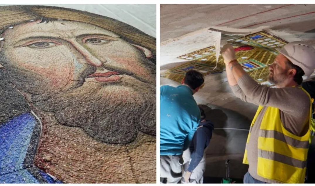 (Video) Cum arată uriașa icoană în mozaic „Pantocrator”, de 150 de metri pătrați, montată la Catedrala Mântuirii Neamului 1