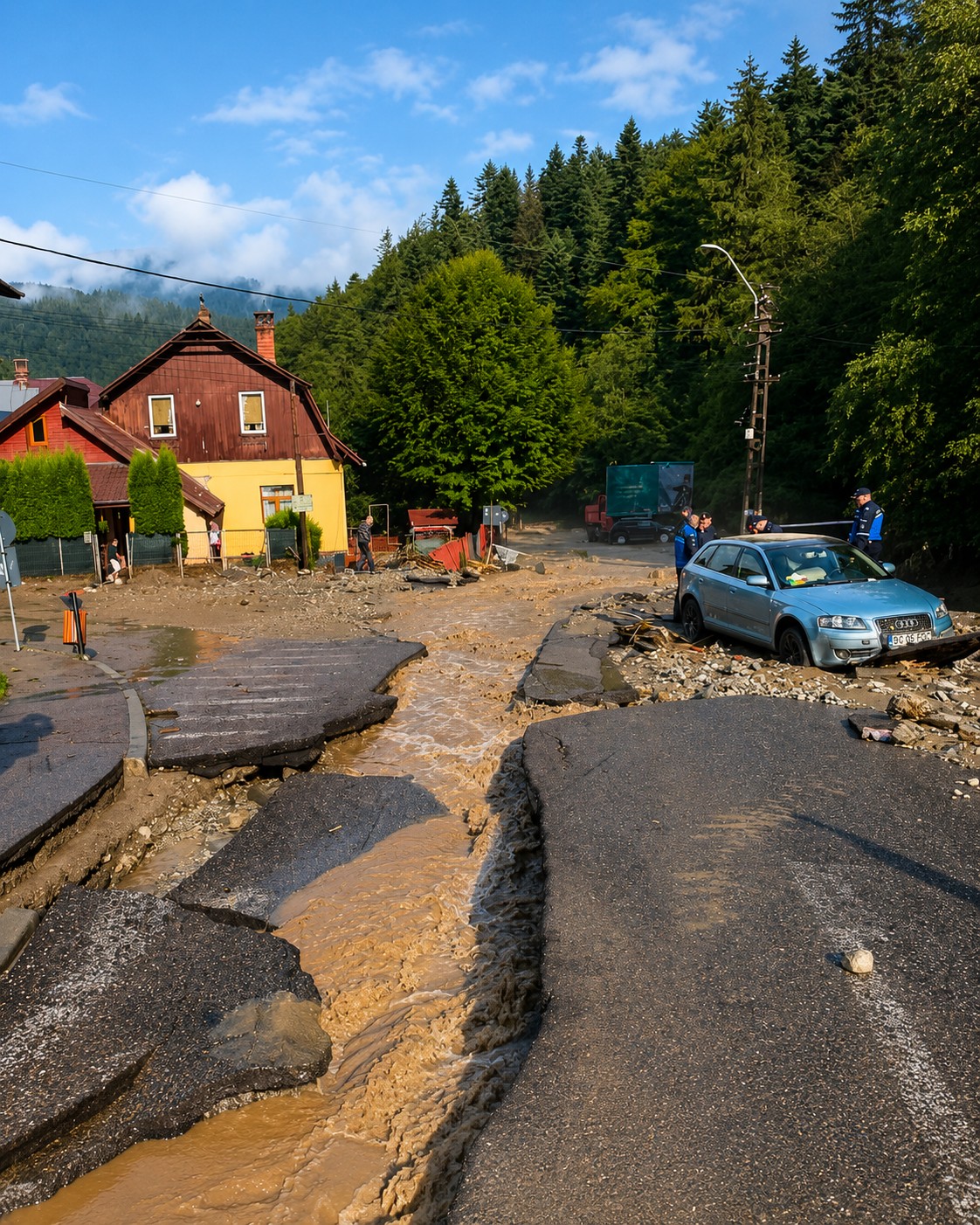 (Foto/Video) Trei ore pentru 30 de kilometri dinspre Brașov: viitura din Bușteni a rupt asfaltul și a paralizat DN1. Ce a lăsat în urmă viitura 1 (Foto/Video) Trei ore pentru 30 de kilometri dinspre Brașov: viitura din Bușteni a rupt asfaltul și a paralizat DN1. Ce a lăsat în urmă viitura 1